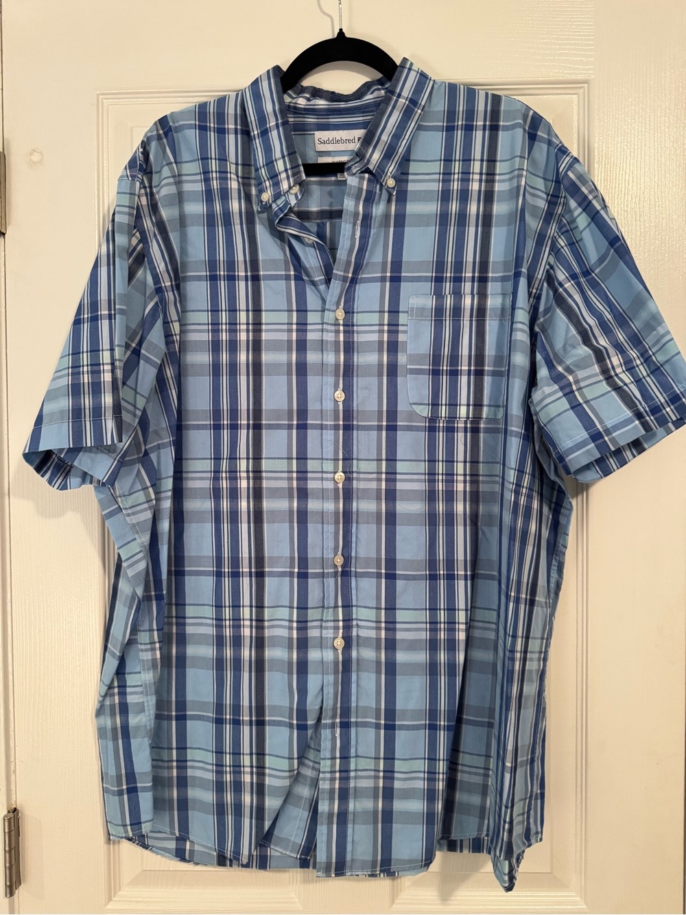 Saddlebred Light and Navy Blue Plaid Short-Sleeve Button-Down Shirt